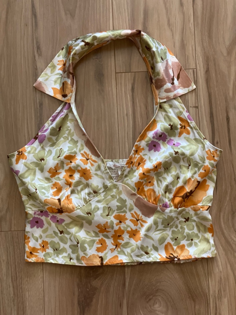 MODERN RENEWAL Floral Halter Crop Top in Multi-Color Size Medium NWT